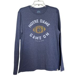 Life Is Good Mens T Shirt Blue Medium Heather Notre Dame Game On Long Sleeve Tee